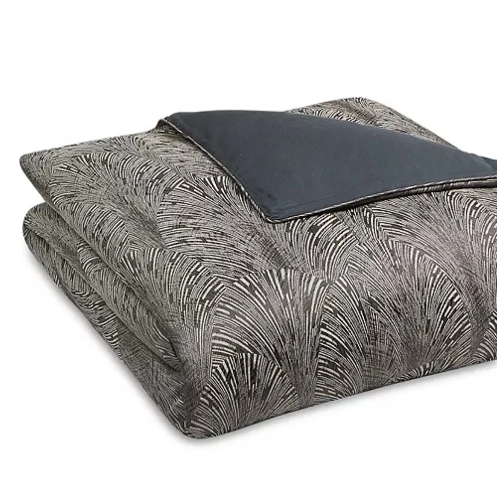 Hudson Park Collection Deco Fan King Duvet Cover, Black Grey New in Box $470